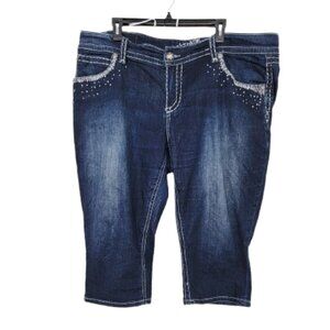 Maurices Premium Women's Denim Blue Rhinestone Wide Leg Crop Jeans Size 24 REG